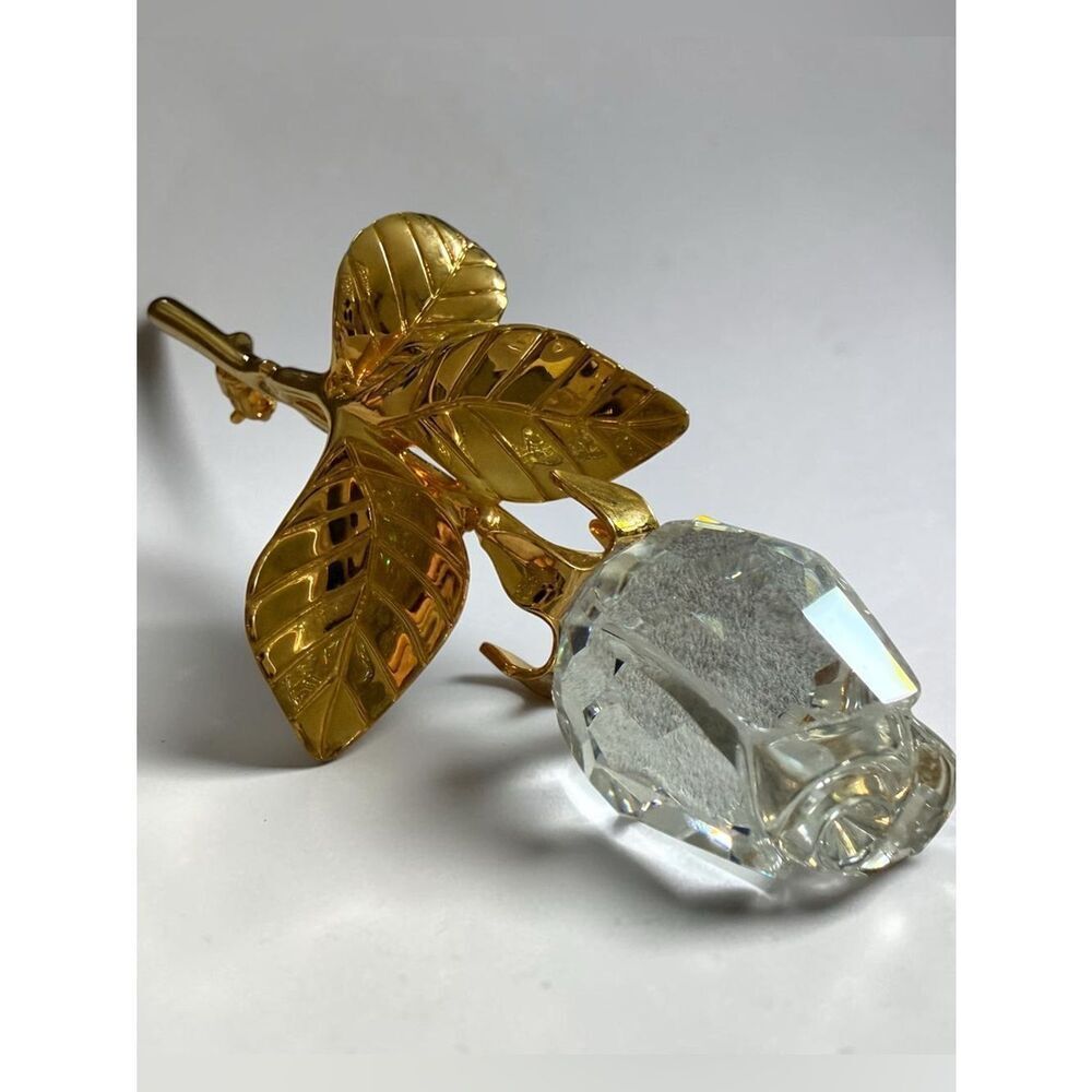 Swarovski Women Gold Tone Crystal Rose Flower Brooch Pin Statement Piece